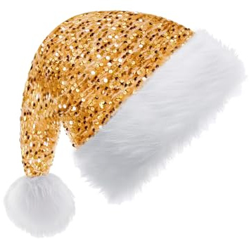 Cappello da Babbo Natale dorato scintillante per adulti, bambini, cappello di Babbo Natale, costume da Babbo Natale, cappello di Natale con paillettes, cappello di lusso da Babbo Natale, cappello da