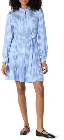 Amazon Essentials Mujer Vestido Camisero Escalonado de Satén de Algodón de Corte Recto
