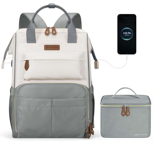 Maelstrom Travel Backpack for Women Men,Laptop Backpack Fits 15.6-17.3 Inch Laptop, Nurse/Work Bag with Insulated Lunch Box (Gray-beige)