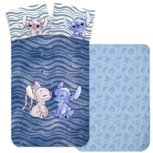 BrandMac Parure de Lit Bébé ou Petit Lit Stitch & Angel, Housse de Couette 100x135cm + Taie d'oreiller 40x60 cm, Réversible