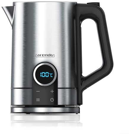 Arendo - Wasserkocher mit Temperatureinstellung - Edelstahl - Temperaturauswahl 40-100 Grad - LED Display - 1,7 Liter - 2200 W - Teekocher mit Temperaturanzeige - GS