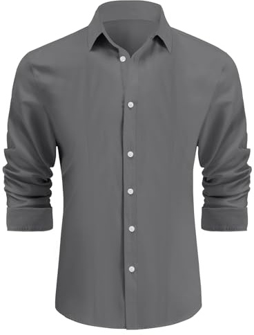 Misfuso Chemise Homme Manches Longues en Couleur Uni Chemise de Business sans Repassage Chemise Homme Décontracté Regular Fit Gris XXL