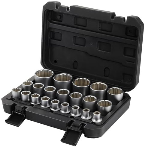 HSEAMALL Juego de 21 llaves de vaso multidentado de 1/2 pulgadas, 8-36 mm, con inserto de acero CR-V para llaves de vaso de 6 y 12 cantos