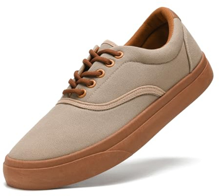 Herrskor tygskor låg topp sneaker vardagliga träningsskor snörning tjock sula andas mode Plimsolls pumps tennisskor för män, Khaki, 39.5 EU