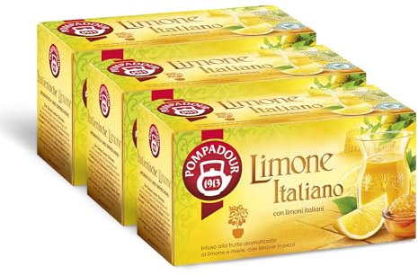 Pompadour, Infuso Limone Italiano, 60 Filtri (3 Confezioni da 20 Filtri), con Veri Limoni Italiani e Miele, Certificato RFA, Senza Lattosio, Glutine e Allergeni