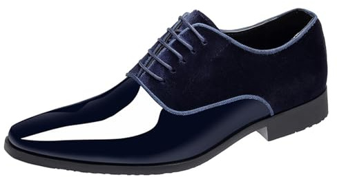 sekiueo Zapatos Oxford De Charol para Hombre con Cordones Y Punta Puntiaguda De Ante para Boda Negocios Formales,Azul,43 EU