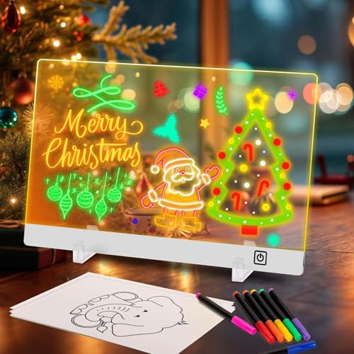 LED Zeichenbrett, 13.7” Leuchtendes Led Zeichenbrett für Kinder, LED Maltafel Notiztafel mit 7 Farben, Acryl Schreibtafel Weihnachtsgeschenke Spielzeug, Ledtafel mit Stift/Ständer