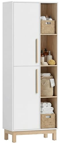 HOMCOM Meuble de Salle de Bain 62,5 x 35 x 176 cm Blanc et Bois Naturel