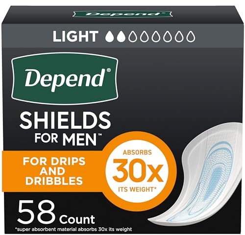 Depend Shields Incontinence Pads for Men, Light Absorbency, 58 Count