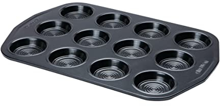 Circulon Ultimum Shallow Muffin Trays for Baking 12 Cup - Non Stick Bun Tins, Freezer and Dishwasher Safe Carbon Steel Bakeware, Black