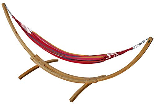 ALEOS. AS-S 350cm XL Cadre de Luxe de Hamac de Bois de mélèze avec coloré hamac Natur Mona