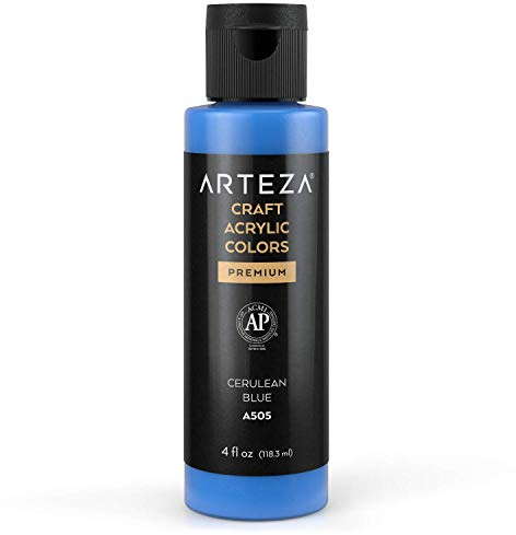 Arteza Craft Acrylfarbe, A505 Cerulean Blau, 118 ml Flasche, wasserbasierte, mischbare, matte Acrylfarbe für Kunst- und DIY-Projekte auf Glas, Holz, Keramik, Stoffen, Papier und Leinwand