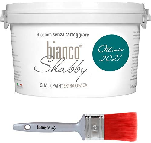 Chalk Paint Ottanio 2021 & Pinsel - Shabby Chic Vintage Extra Matt (2,5 Liter) + Professioneller Pinsel (50 mm)