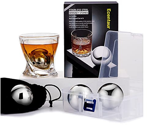 Whisky Steine Edelstahl Eiswürfel Ball Set-4 Wiederverwendbare Kühlsteine Geschenkset Ice Whiskey Stones Rocks