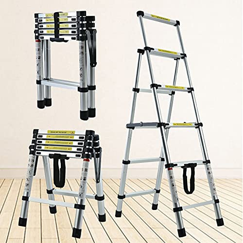 Aluminum Telescopic Folding Ladder 4.5FT Portable Multi-Purpose Folding Ladder 4+5 Heavy Duty Step Ladder EN131 Safe Standard 330lb Max Load Easy to Transport and Storage for Household Daily or Hobby