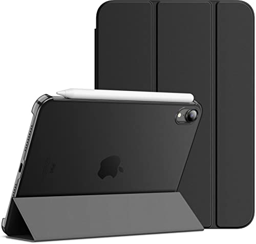 JETech Funda para iPad Mini (A17 Pro, 2024 Modelo, 7.ª Generación) / Mini 6 (2021 Modelo, 6.ª Generación), Soporte Delgado con Respaldo Rígido Carcasa con Auto-Sueño/Estela (Negro)