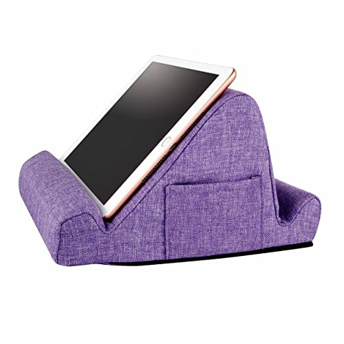 THE DUO Tablet Stand, Pillow Stand Holder, Purple, iPad, Book, Kindle, Premium Memory Foam, Accessory for Travel Car Bed or Tabletop, 2 Viewing Angles, Removeable Washable Cover & 2 Side Pockets