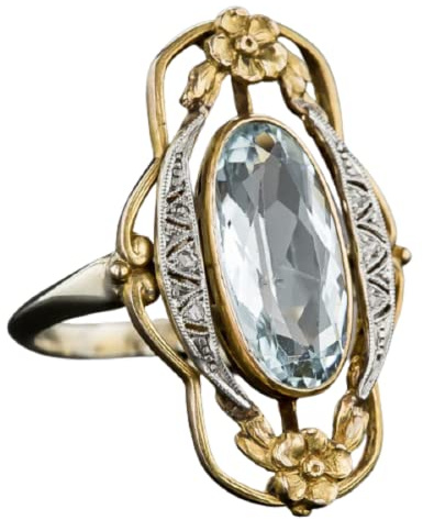 Vsoruln Hollow Out Vintage 925 Sterling Silver Emerald Ring Golden Flower Antique Rings Oval CZ Gold Plated Engagement Rings, Suitable Cocktail Anniversary Cubic Zirconia Ring for Women (9)