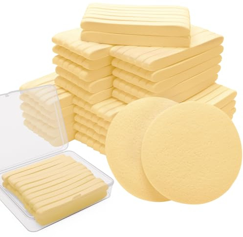 240+1 Count Compressed Facial Sponges, Luxiv Round Face Sponge Professional Compressed Makeup Removal Sponges for Estheticians Wash Face Sponge Compress Exfoliating Spa Pads With Portable Case