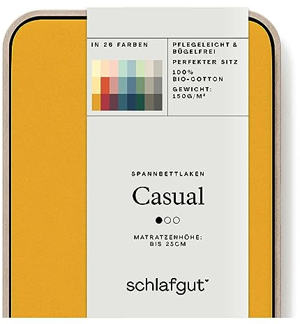 Schlafgut Casual Spannbettlaken 140x200cm bis 160x200cm - 100% Biobaumwolle, Oeko-TEX Zertifiziert, Yellow Deep, Matratzenhöhe bis 25cm