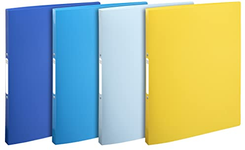 Exacompta 54110E 4er Pack Ringhefter BeeBlue aus flexiblem Recycling-Kunststoff 2 O-Ring-Mechanik DIN A4 Füllhöhe 15 mm Rücken 20 mm farbig sortiert Ringbuch Hefter ideal für Büro und Schule