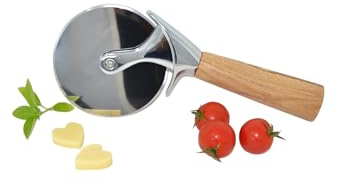 Holz Pizzaschneider - Pizzaschneider mit Holzgriff - massiv aus Eiche Handarbeit Unikat - Holz Küchenhelfer -Holz Küchenaccessoire - Pizzaschneidmesser - Pizzaroller - Geschenk Eichenholz Küchenhilfe