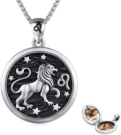 REDSUN horoskop halsband 925 sterlingsilver medaljong halsband stjärntecken lejon kedja stjärntecken hänge 12 konstellation oxiderat halsband smycken för kvinnor och flickor, Sterlingsilver