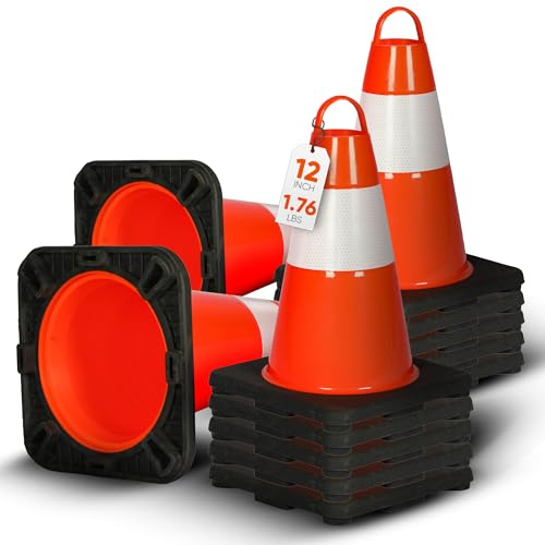 Cono in PVC da 30,5 cm – 12 pezzi ad alta visibilità strutturalmente stabile per traffico, parcheggio e sicurezza edilizia | Ideale per controllo, zone di costruzione e sicurezza stradale