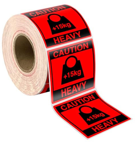 500 Package Caution Heavy Parcel Sticker Over 15kg 80x80mm Shipping Labels Rolls [500 Sticker] Warning Labels Self Adhesive Bright Red Parcel Stickers 1 Roll
