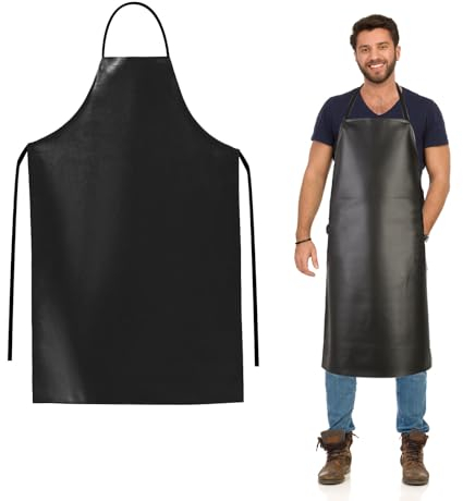 FUIPVGI Grembiule Impermeabile Resistente, Grembiule da Lavoro, Grembiule da Uomo, per Chef, Macellaio, Pelle Artificiale Grembiule, Barbiere, Lavastoviglie, Pulizia, Grembiuli da Barbecue (Nero)