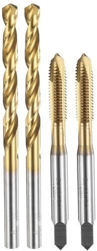 sourcing map Tap and Drill Bit Set, 2pcs M6 x 1 Metric Spiral Point Thread Screw Taps & 2pcs 5.0mm Twist Drill Bits, Titanium Coated HSS-6542 Tapping Threading Tool Kit