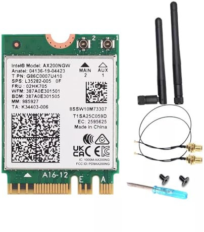 Carte adaptateur Intel WiFi 6 AX200 M.2, double bande 802.11ax, jusqu'à 2,4 Gbit/s, Bluetooth 5.2, compatible Windows 10/11