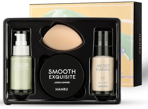 AmiCera Foundation Set, 4Pcs Liquid Foundation Sets Matte Liquid Full Coverage with Face Primer Makeup Sponge Makeup Set, Make up Full Coverage Kit, Travel Kit for Women & Girl (01#)