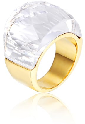 IMINI Anelli in Vetro Cristallo con Fascia in Acciaio Inossidabile Placcato Oro Fashion Esagerati con CZ per Donna Splendidi Grandi Anelli Statement con Strass Fasce per Cocktail Party Anelli per
