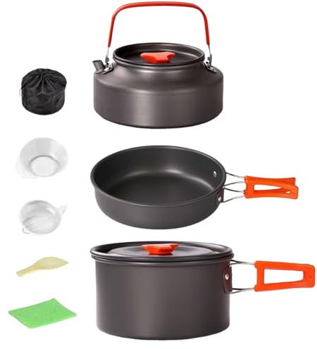 Weqizuerqi Ensemble d'ustensiles de cuisine pour camping, randonnée, pique-nique | Ensemble de casseroles et casseroles portables antiadhésives pour camping-car, randonnée, voyage, camping, dortoir