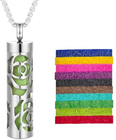 NECXON Eterisk Olja Halsband, Damdiffuser Hängsmycke med 10 Doftpads, Smycke i Rostfritt Stål - Aromaterapigåva för Kvinnor och Män (Style 18)