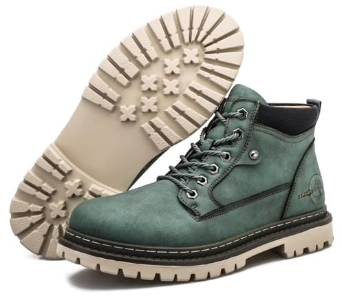 Purfitall Motorcycle Boots for Men Vintage Leather Hiking Boots Mid-Cut with Rugged Sole for Work Travel Business Casual Footwear