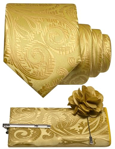 JEMYGINS Ensemble de cravates Paisley - Motif baroque - Pour homme - En polyester - Élégant - Avec pochette - Pince à cravate - Fleur de boutonnière - Pour mariage et affaires - Multicolore