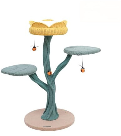 cat Scratching Post Tulip Cat Climbing Frame Cute Tree Multi-Layer Structure Ladybug Toy Scratch Post cat Toys(Yellow,Medium)