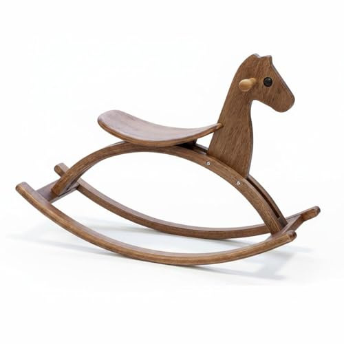 HuadaXtai Cheval à Bascule Enfant Cheval Bascule Jouet Balançoire Bois Bébé Design Nordique Épuré Lignes Douces Patins Courbes Stabilité Renforcée, Walnut