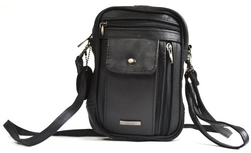 Mens Lorenz Man Bag Leather Black With Wrist & Shoulder Strap - Black