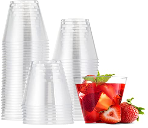 MATANA 60 Vasos de Plástico Duro Transparente para Cócteles, Champán, Vino y Postres (255ml/9oz) - Bodas, Cumpleaños, Navidad, Fiestas - Resistentes y Reutilizables