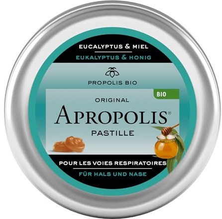 Pastilles Apropolis® Eucalyptus & Miel – pastilles de gomme à sucer à base de Propolis, Eucalyptus & Miel - certifiées agriculture biologique- Boite de 40 g- LEMON PHARMA