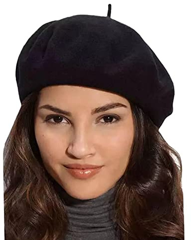 Gllutt Beret Hat Artist French Style Warm Thick 90% Wool Solid Color for Women (Black)