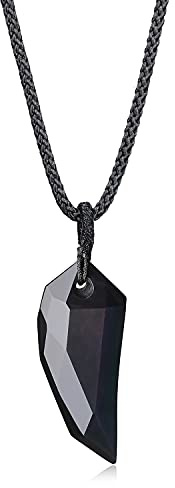 COAI Pendente Dente di Lupo in Ossidiana Nera, Collana Pendente da Uomo in Pietre Naturali, Laccio in Nylon Regolabile