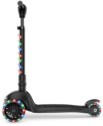 Jetson Scooters - Jupiter Mini 3 Wheel Kick Scooter (Black) - Collapsible Portable Kids Three Wheel Push Scooter - Lightweight Folding Design with High Visibility RGB Light Up LEDs on Stem and Wheels