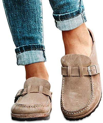 DaYee Damen Clogs aus Veloursleder, lässig, bequem, Khaki, 40