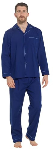 Strong Souls pyjamas för män traditionell 2-delad pyjamas, Vanlig marinblå, S