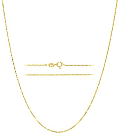 KISPER Italian 18K Gold Plated 925 Sterling Silver Diamond Cut Box Link Chain Necklace – for Women & Men with Spring Ring Clasp – Made in Italy, 20