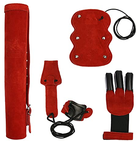 elToro [Special Set] Wild Colorz - Set - Schiesshandschuh, Armschutz, Köcher & Spannschnur; tolles Set, nützliches Zubehör zum Bogenschießen, viele Farben! (Rot, S)